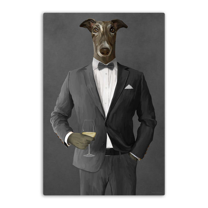Greyhound Drinking White Wine Wall Art - Gray Suit
