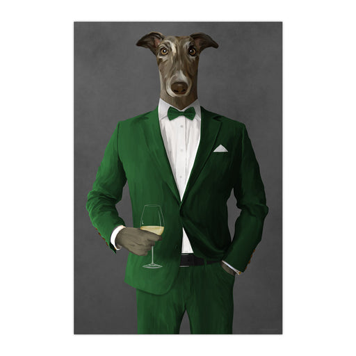 Greyhound Drinking White Wine Wall Art - Green Suit