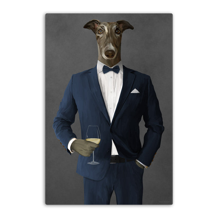 Greyhound Drinking White Wine Wall Art - Navy Suit