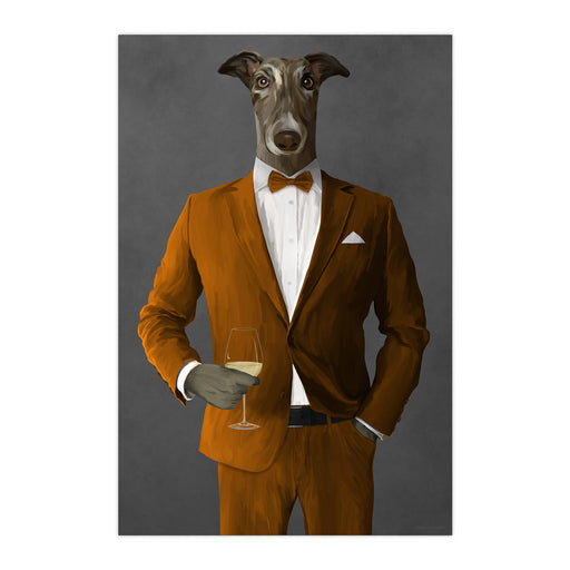 Greyhound Drinking White Wine Wall Art - Orange Suit