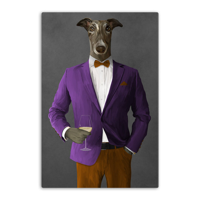 Greyhound Drinking White Wine Wall Art - Purple and Orange Suit
