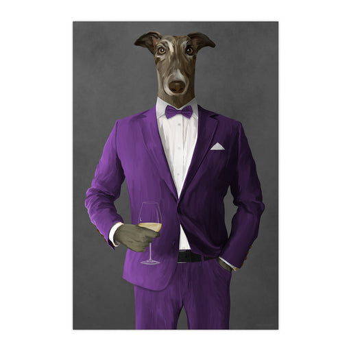 Greyhound Drinking White Wine Wall Art - Purple Suit