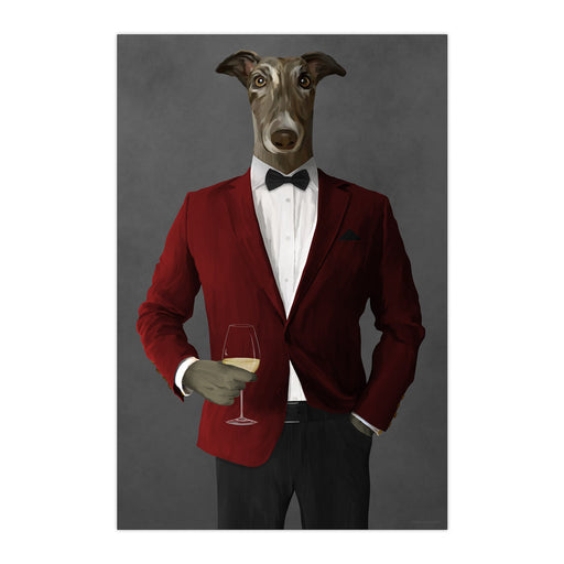Greyhound Drinking White Wine Wall Art - Red and Black Suit