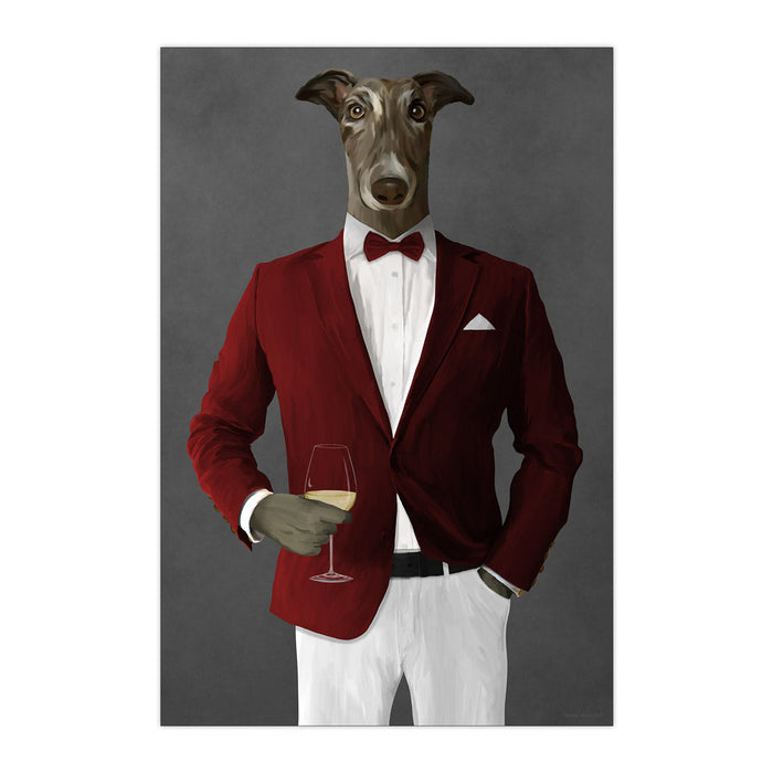 Greyhound Drinking White Wine Wall Art - Red and White Suit