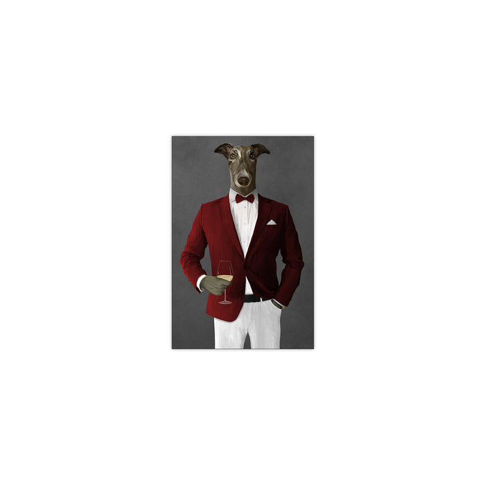 Greyhound Drinking White Wine Wall Art - Red and White Suit