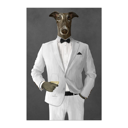Greyhound Drinking White Wine Wall Art - White Suit