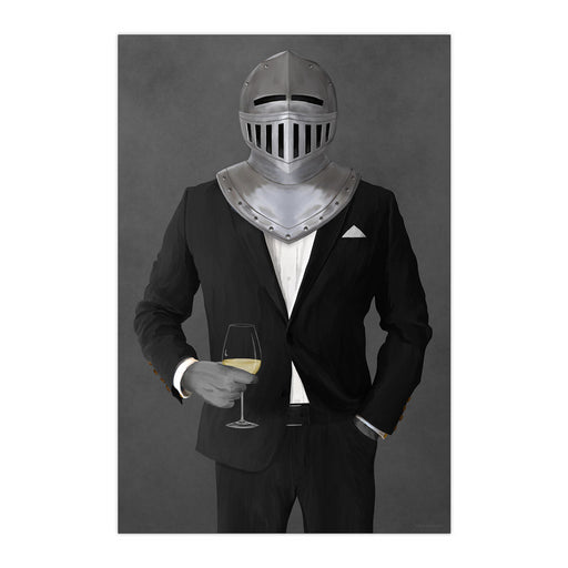 Knight Drinking White Wine Wall Art - Black Suit