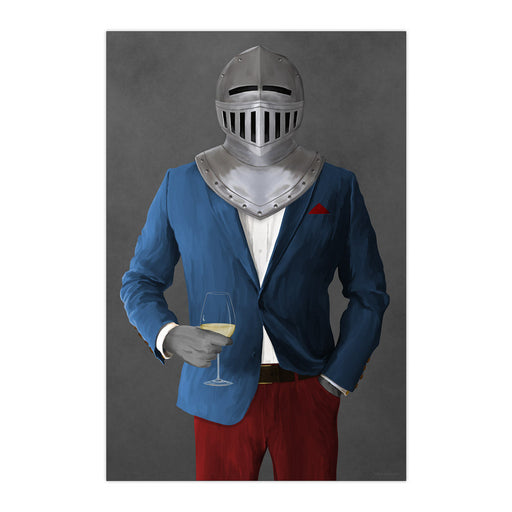 Knight Drinking White Wine Wall Art - Blue and Red Suit