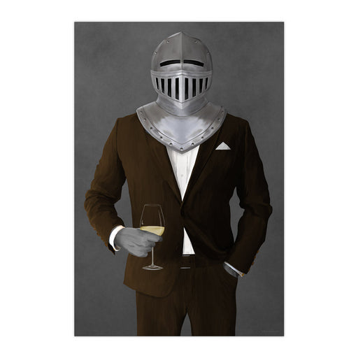 Knight Drinking White Wine Wall Art - Brown Suit