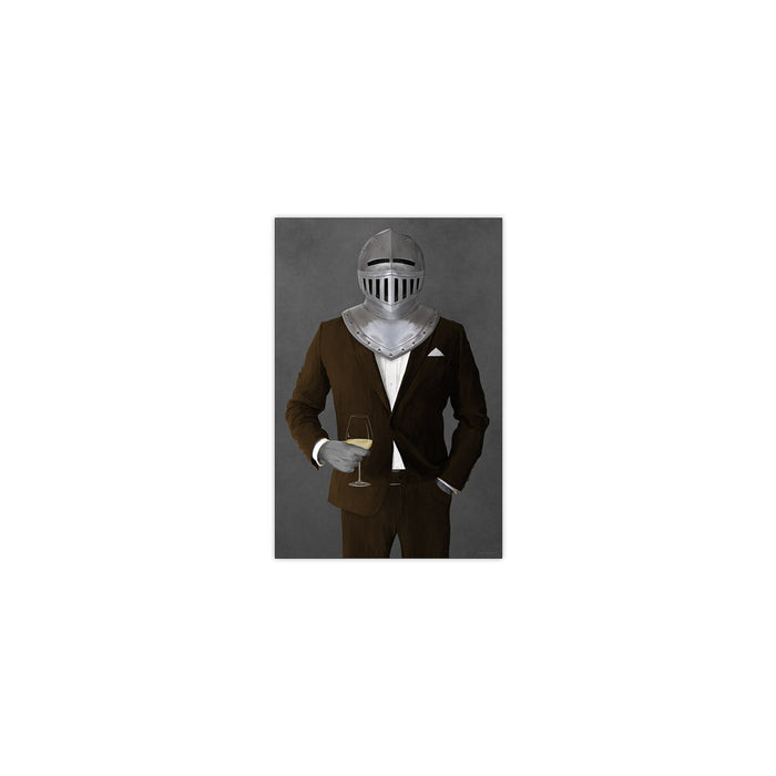 Knight Drinking White Wine Wall Art - Brown Suit
