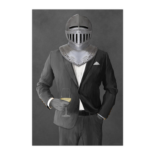 Knight Drinking White Wine Wall Art - Gray Suit