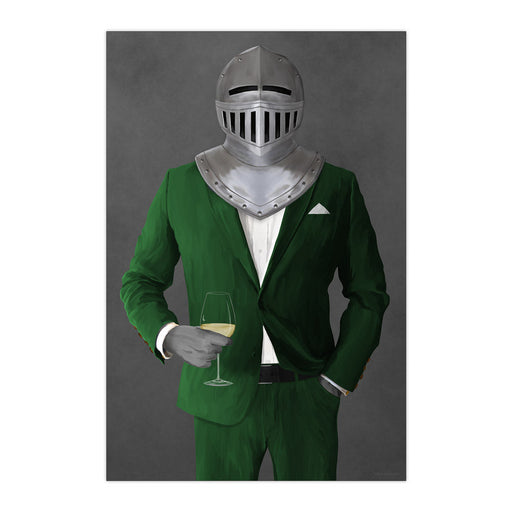 Knight Drinking White Wine Wall Art - Green Suit