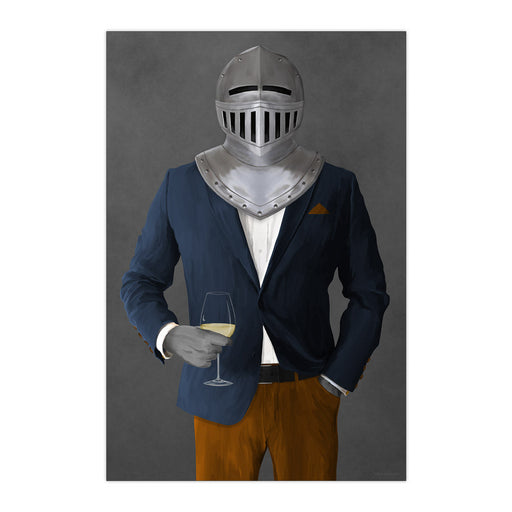Knight Drinking White Wine Wall Art - Navy and Orange Suit