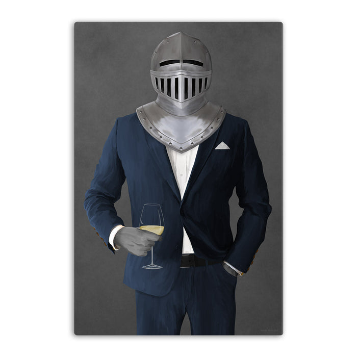 Knight Drinking White Wine Wall Art - Navy Suit
