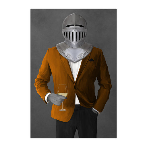 Knight Drinking White Wine Wall Art - Orange and Black Suit