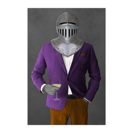 Knight Drinking White Wine Wall Art - Purple and Orange Suit