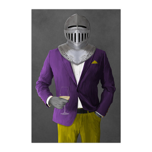 Knight Drinking White Wine Wall Art - Purple and Yellow Suit