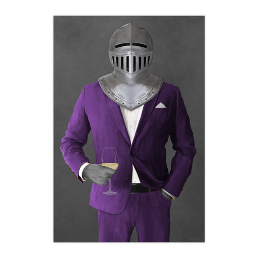 Knight Drinking White Wine Wall Art - Purple Suit