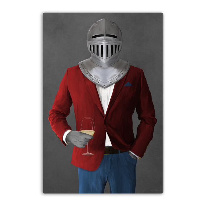 Knight Drinking White Wine Wall Art - Red and Blue Suit