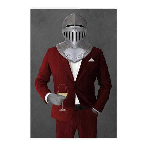 Knight Drinking White Wine Wall Art - Red Suit