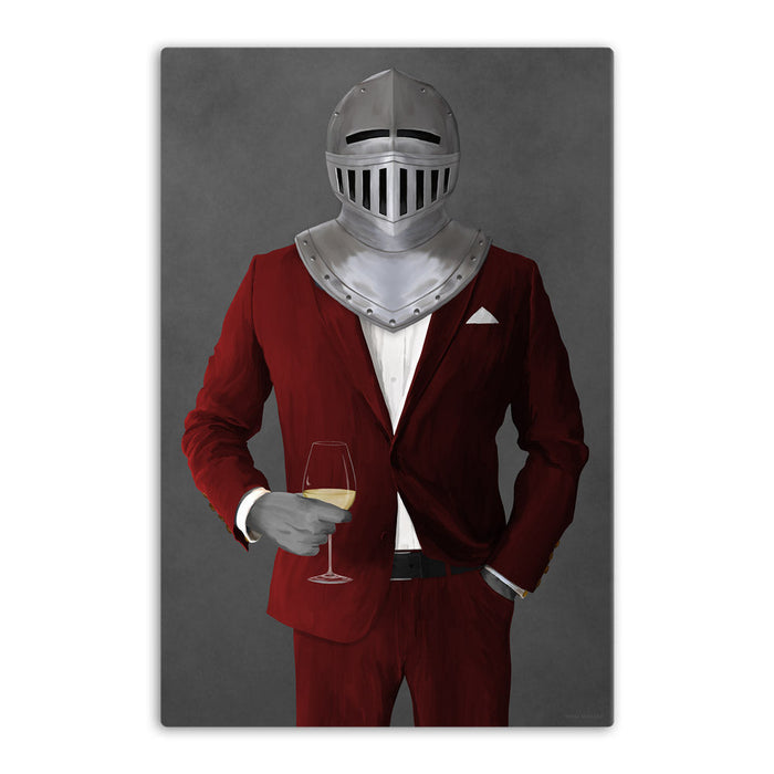 Knight Drinking White Wine Wall Art - Red Suit