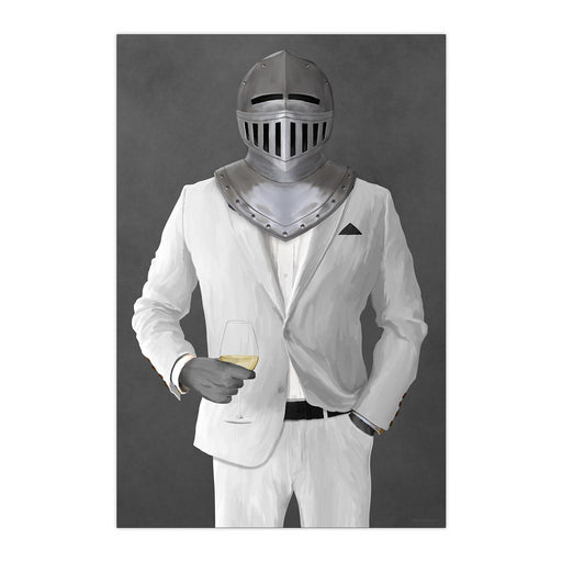 Knight Drinking White Wine Wall Art - White Suit