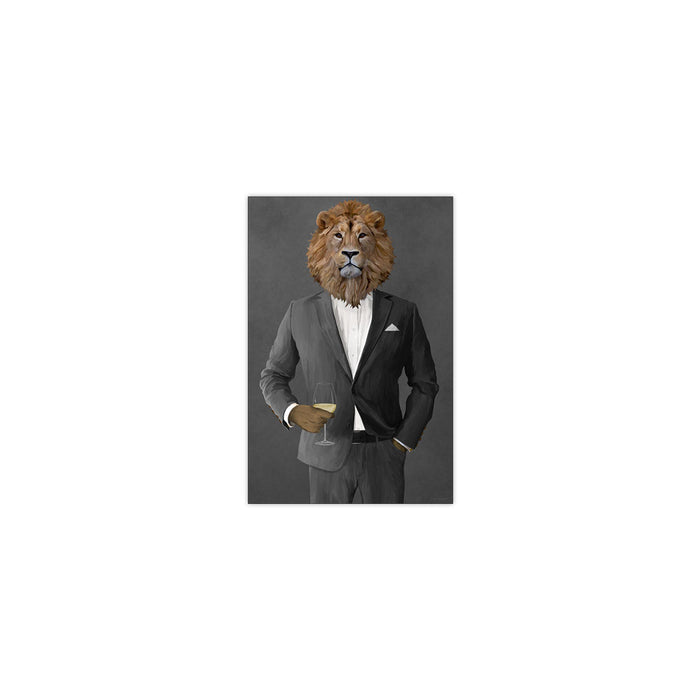 Lion Drinking White Wine Wall Art - Gray Suit