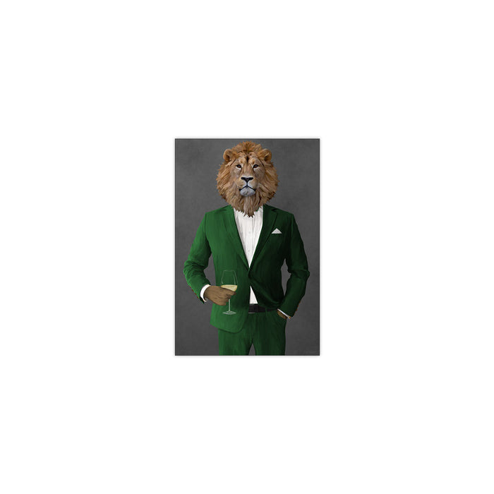 Lion Drinking White Wine Wall Art - Green Suit