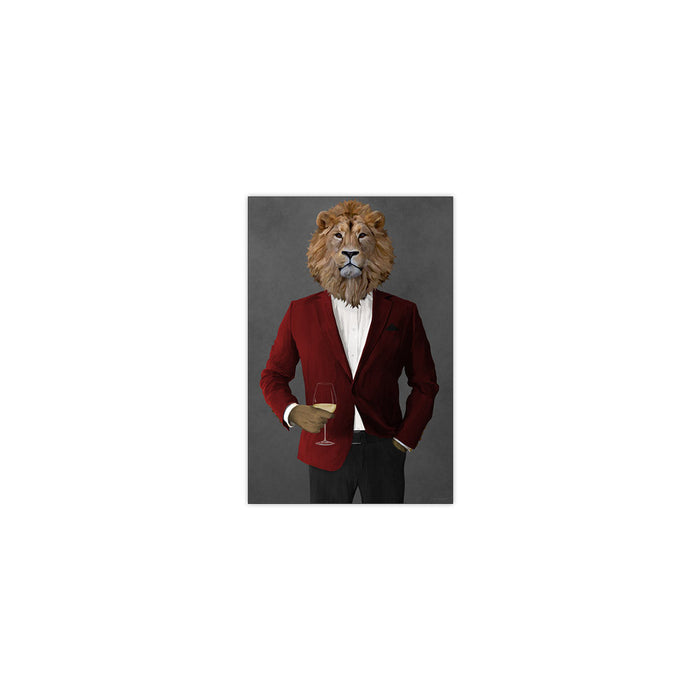 Lion Drinking White Wine Wall Art - Red and Black Suit