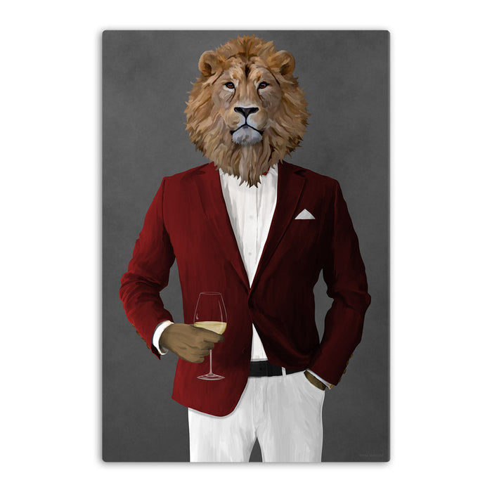 Lion Drinking White Wine Wall Art - Red and White Suit