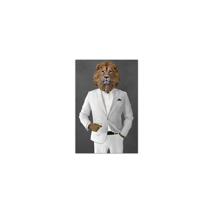 Lion Drinking White Wine Wall Art - White Suit