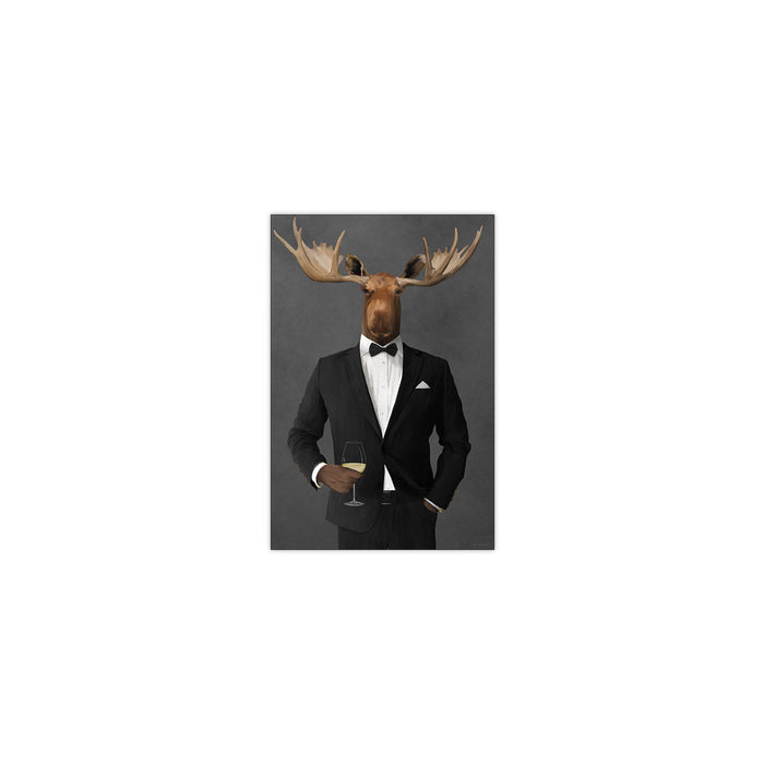 Moose Drinking White Wine Wall Art - Black Suit