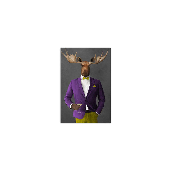 Moose Drinking White Wine Wall Art - Purple and Yellow Suit