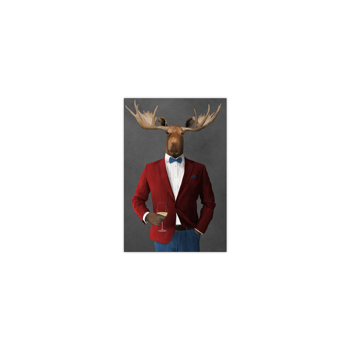 Moose Drinking White Wine Wall Art - Red and Blue Suit