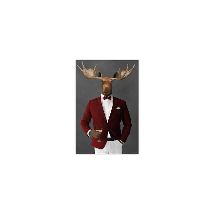 Moose Drinking White Wine Wall Art - Red and White Suit