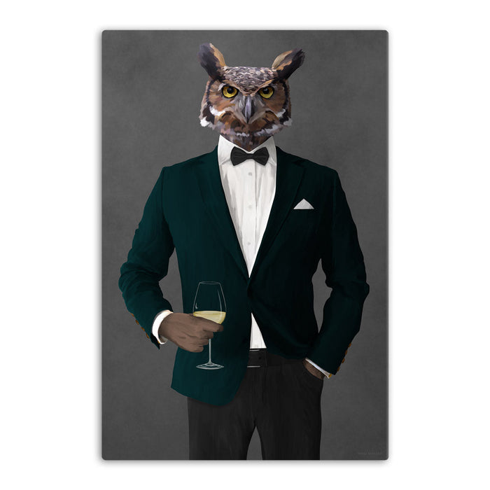 Owl Drinking White Wine Wall Art - Black Suit