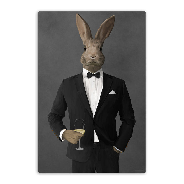Rabbit Drinking White Wine Wall Art - Black Suit