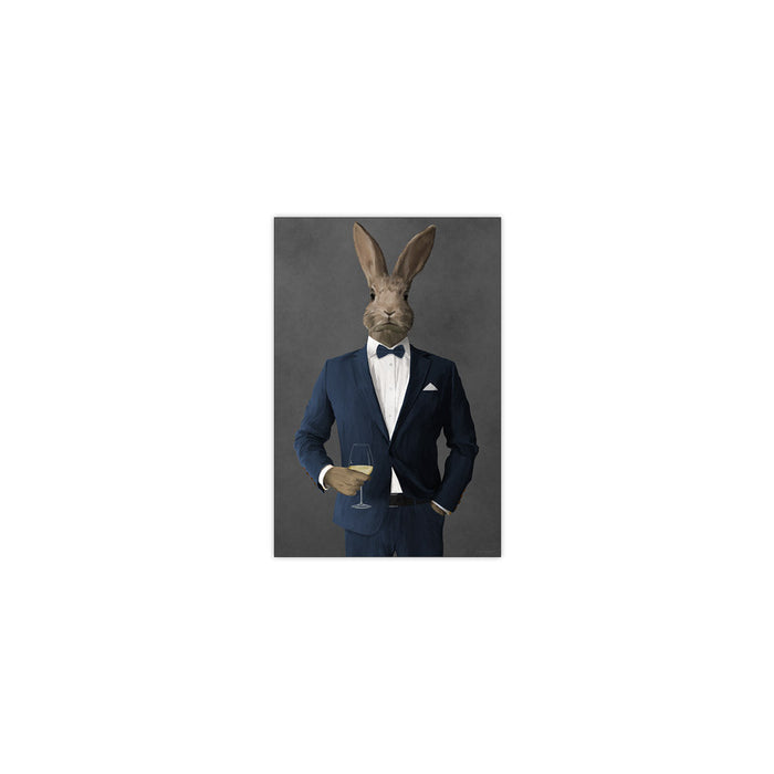 Rabbit Drinking White Wine Wall Art - Navy Suit