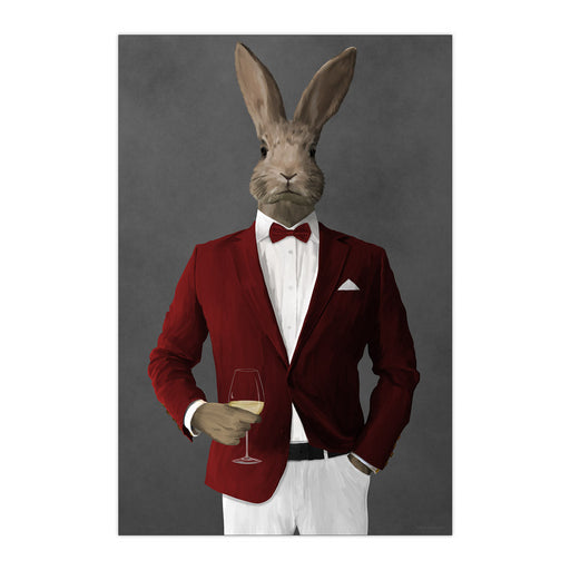 Rabbit Drinking White Wine Wall Art - Red and White Suit