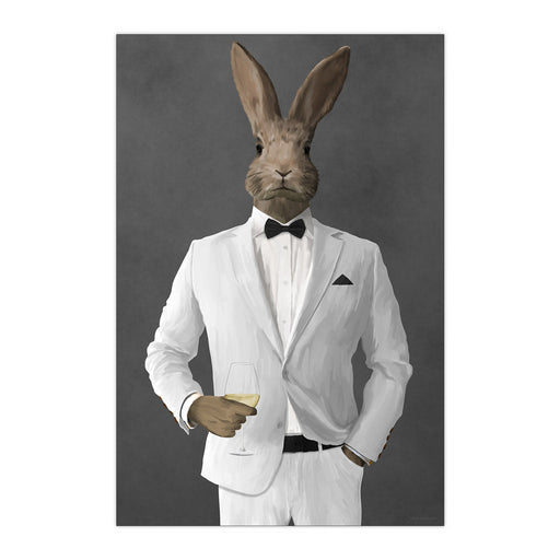 Rabbit Drinking White Wine Wall Art - White Suit