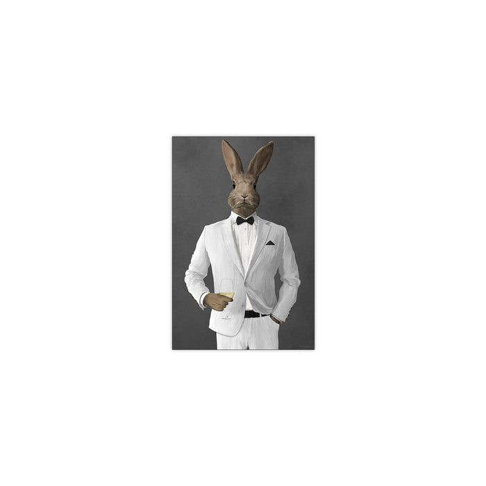Rabbit Drinking White Wine Wall Art - White Suit