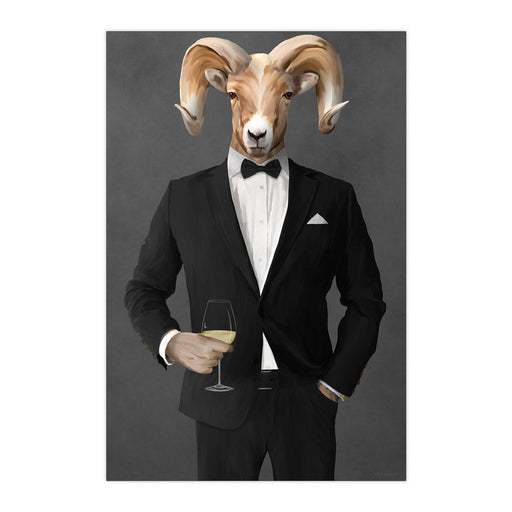 Ram Drinking White Wine Wall Art - Black Suit