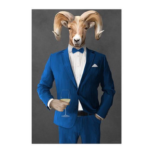 Ram Drinking White Wine Wall Art - Blue Suit