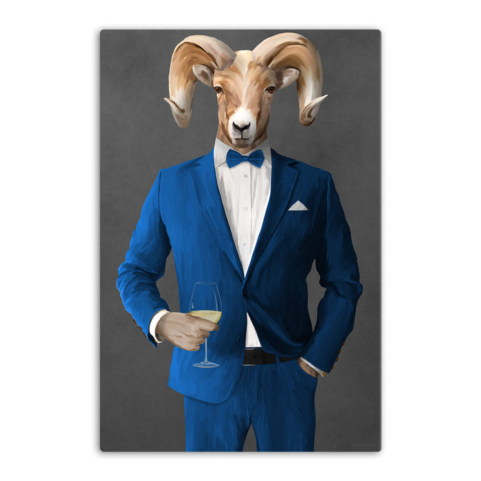 Ram Drinking White Wine Wall Art - Blue Suit