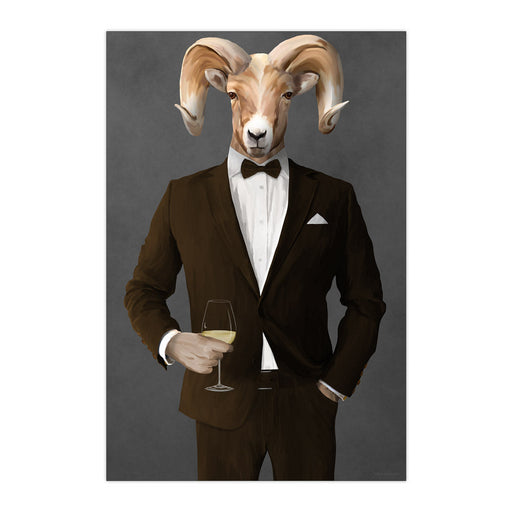 Ram Drinking White Wine Wall Art - Brown Suit