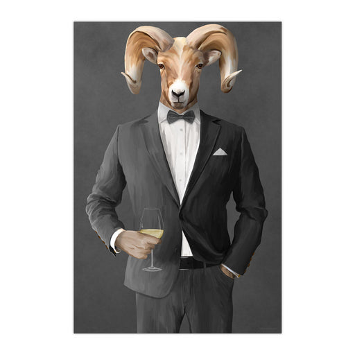 Ram Drinking White Wine Wall Art - Gray Suit