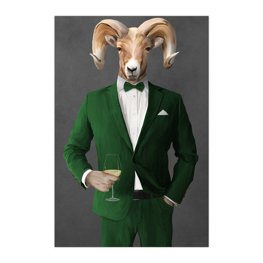 Ram Drinking White Wine Wall Art - Green Suit