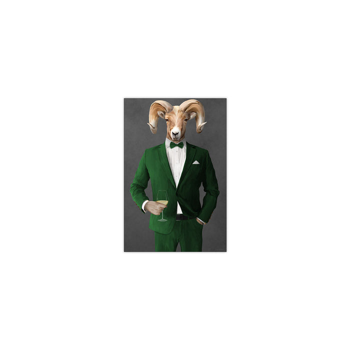 Ram Drinking White Wine Wall Art - Green Suit