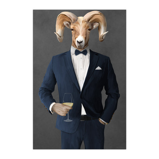 Ram Drinking White Wine Wall Art - Navy Suit