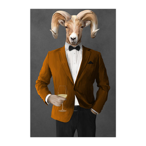 Ram Drinking White Wine Wall Art - Orange and Black Suit